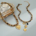 Leopard Print Love Pendant Stainless Steel Necklace 18K Gold Chain Necklace Jewelry - 图片 3