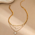 18k Gold Plated Multi-Layer Teardrop Pearl Jewelry Necklaces - 图片 2