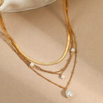18k Gold Plated Multi-Layer Teardrop Pearl Jewelry Necklaces - 图片 3