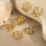 Fashion Open Adjustable Simple Jewelry 18k Gold Plated Ring Women - 图片 2