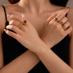 Rings Stainless Steel Natural Stone18k PVD Women's Gold
