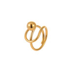 Stainless Steel Gold Plated Waterproof Big Pearl Bow Open Ring for Women - 图片 5