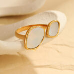 Shell Pearl Stainless Steel Rings Elegant Open Adjustable 18K Gold Plated - 图片 3