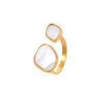 Shell Pearl Stainless Steel Rings Elegant Open Adjustable 18K Gold Plated - 图片 5