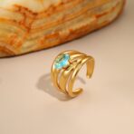 18K Gold Stainless Steel Ring with Blue Cubic Zirconia Waterproof - 图片 3