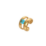 18K Gold Stainless Steel Ring with Blue Cubic Zirconia Waterproof - 图片 5