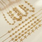 Shells Scallops Starfish Heart Conch Pendant Stainless Steel Necklace Set - 图片 2