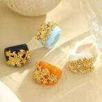 Womens Retro Stainless Steel Non Fading Flower Ring - 图片 2