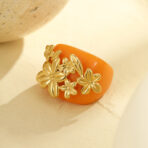 Womens Retro Stainless Steel Non Fading Flower Ring - 图片 3