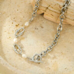 Stainless Steel Necklace for Women Pearl Collarbone Splicing Craft - 图片 3
