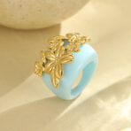 Womens Retro Stainless Steel Non Fading Flower Ring - 图片 4