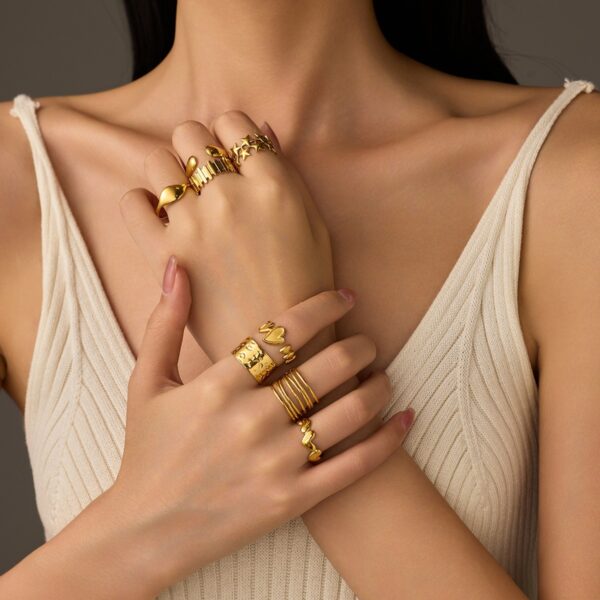 18K Gold PVD Plated Stainless Steel Ring Adjustable Open Ring, Minimalist for Women