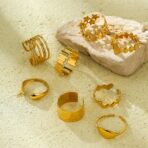 18K Gold PVD Plated Stainless Steel Ring Adjustable Open Ring, Minimalist for Women - 图片 2