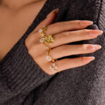 Stainless Steel Shell Flower Rings Adjustable For Women Jewelry