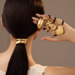 Stainless Steel 18k Gold Plated Chunky Elastic Hair Rope Ring Band for Women