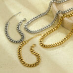 18K Gold Plated Stainless Steel Flat Link Chain Necklace - 图片 2