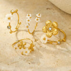 Stainless Steel Shell Flower Rings Adjustable For Women Jewelry - 图片 2