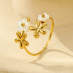 Stainless Steel Shell Flower Rings Adjustable For Women Jewelry - 图片 4