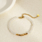 18K Gold PVD Plated Stainless Steel Charm Freshwater Pearl Beads Bracelets Set - 图片 4