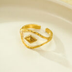 18K Gold Plated Open Rings Adjustable Trendy Stainless Steel - 图片 4