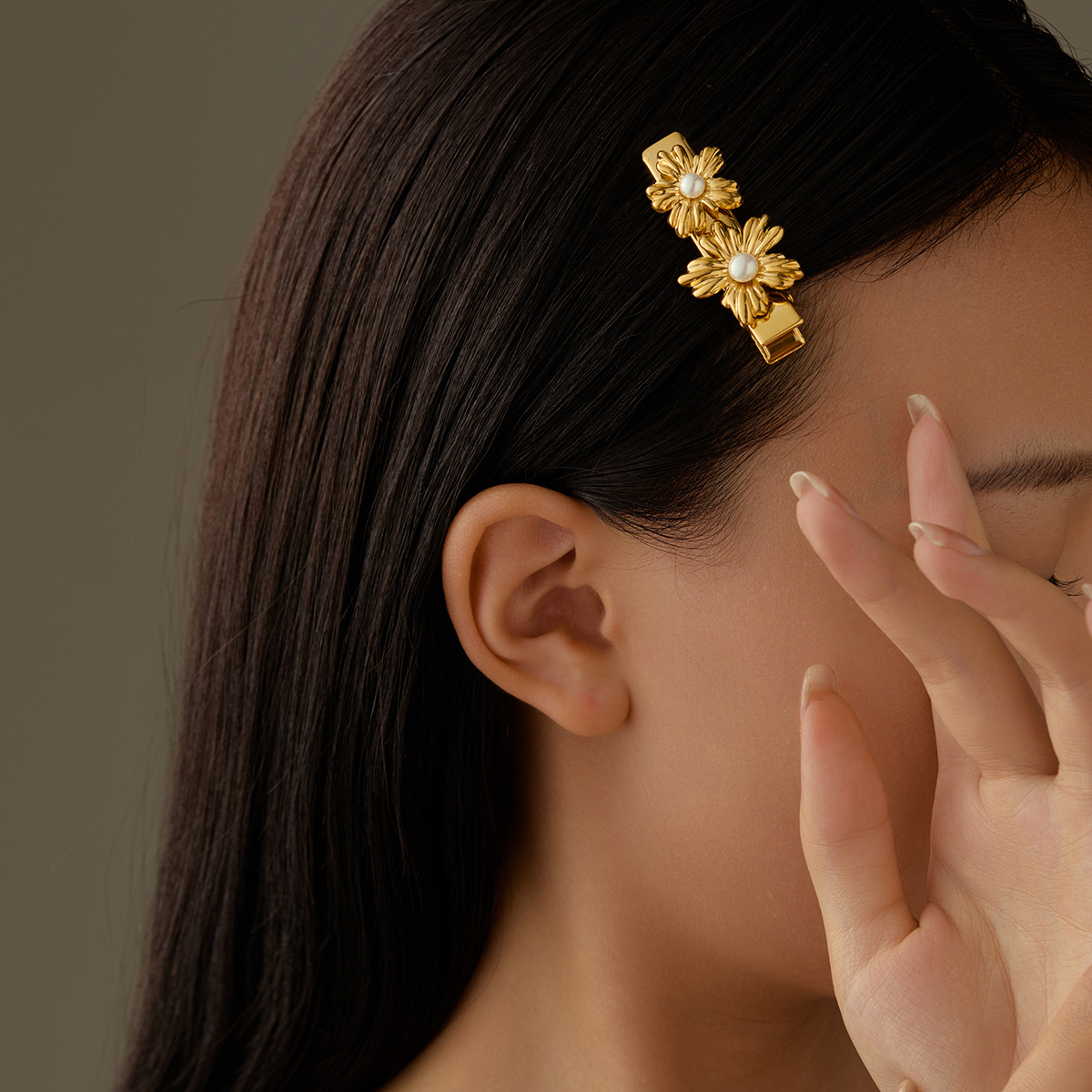 D Steel 18K Gold Pearl Hairpin Hair Ornament Female Clip Press Clip - 图片 1