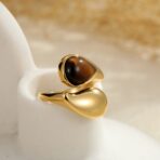 Stainless Steel Gold Plated Waterproof Water Drop Natural Stone Pearl Ring for Women - 图片 2