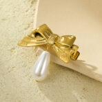 Stainless Steel Bow Hair Clips for Women Gold Plated with Pearl - 图片 3