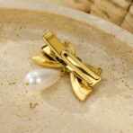 Stainless Steel Bow Hair Clips for Women Gold Plated with Pearl - 图片 4