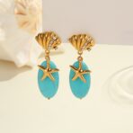 Stainless Steel Gold Sea Shell Jewelry Beachy Natural Stone For Earrings - 图片 2