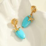 Stainless Steel Gold Sea Shell Jewelry Beachy Natural Stone For Earrings - 图片 4