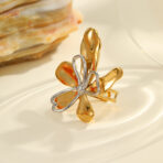 Double Layer Flower Enamel Pvd 18k Gold Plated Stainless Steel Ring - 图片 4