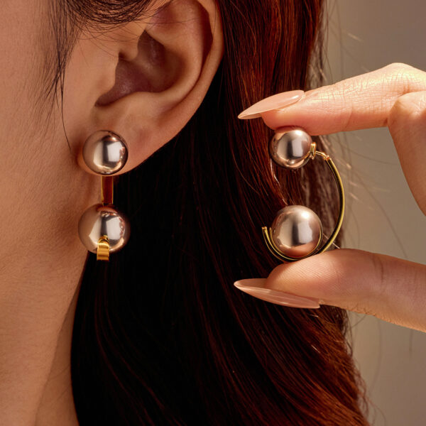 Stainless Steel 18k Gold Plated Two Tone Curved Hollow Steel Ball Women