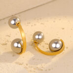 Stainless Steel 18k Gold Plated Two Tone Curved Hollow Steel Ball Women - 图片 2