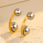 Stainless Steel 18k Gold Plated Two Tone Curved Hollow Steel Ball Women - 图片 3