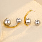 Stainless Steel 18k Gold Plated Two Tone Curved Hollow Steel Ball Women - 图片 4