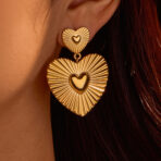 Wholesale Women Gold Stainless Steel Heart Drop Earrings