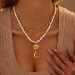 Gold Stainless Steel Pearl Layered Necklace Set