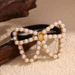 Hair Accessories Stainless Steel Metal Pearl Bow Hair Ropes for Women - 图片 4