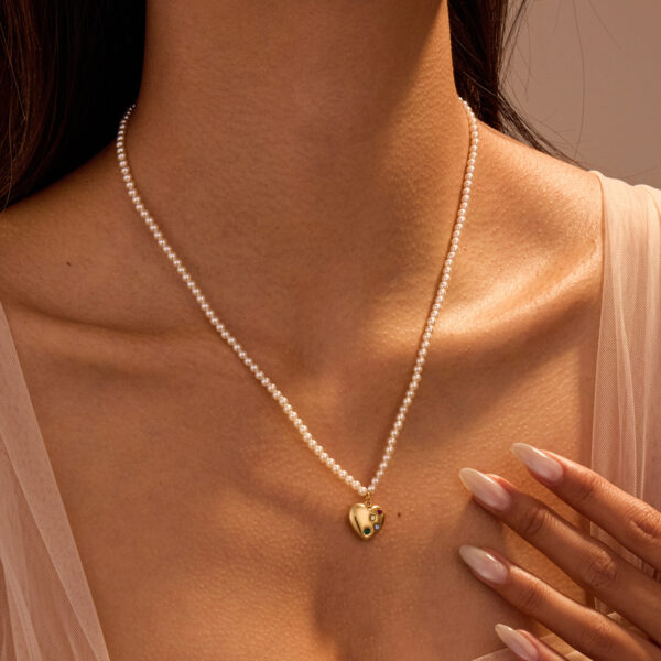 18k Gold Plated Heart Stainless Steel Pearl Necklace