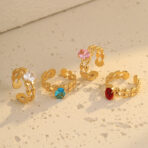 18K PVD Gold Plated Ring Stainless Steel Hollow Colorful Rings - 图片 2