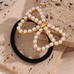 Hair Accessories Stainless Steel Metal Pearl Bow Hair Ropes for Women