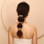 Hair Accessories Stainless Steel Metal Pearl Bow Hair Ropes for Women - 图片 2