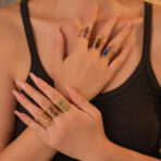 18-karat Gold Titanium Steel Line Wrapped with Natural Stone Open Ring