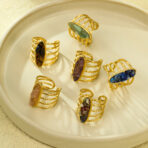 18-karat Gold Titanium Steel Line Wrapped with Natural Stone Open Ring - 图片 2