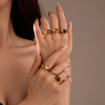 Steel Ring 18K Gold Plated Natural Stone Ring Wholesale