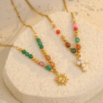 18k Gold-plated Stainless Steel Retro Sun Star Cross Pendant Necklace - 图片 2