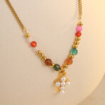 18k Gold-plated Stainless Steel Retro Sun Star Cross Pendant Necklace - 图片 4