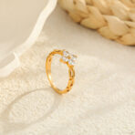 Steel Leaf Ring Simple Female Flower Niche Trendy Open Stainless Steel Fashion Rings - 图片 3