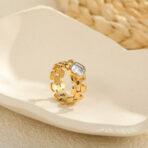 Steel Leaf Ring Simple Female Flower Niche Trendy Open Stainless Steel Fashion Rings - 图片 4