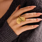 Leaf Ring Stainless Steel Gold-Plated 18K for Daily Wear Jewelry